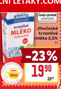 Mléko trvanlivé Jihočeské Madeta - 3,5% plnotučné