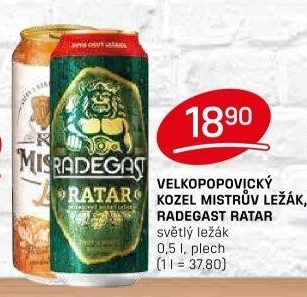 Pivo Mistrův světlý ležák Velkopopovický Kozel