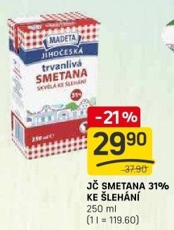 Smetana ke šlehání trvanlivá Jihočeská Madeta 31%