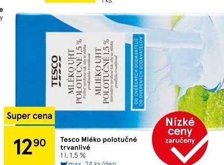 Mléko trvanlivé Tesco - 1,5% polotučné