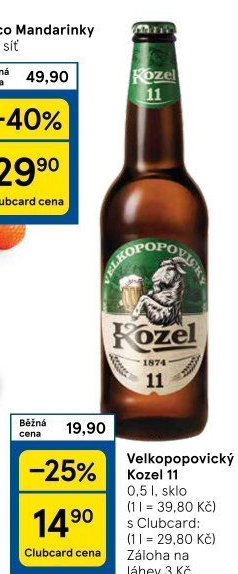 Pivo světlý ležák 11° Medium Velkopopovický Kozel