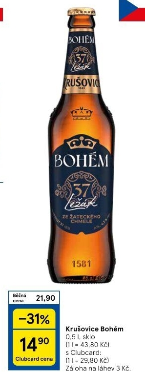 Pivo světlý ležák Bohém Krušovice