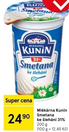 Smetana ke šlehání Mlékárna Kunín 31%