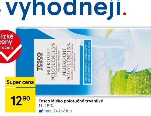 Mléko trvanlivé Tesco - 1,5% polotučné
