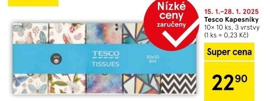 Papírové kapesníčky 3vrstvé Tesco