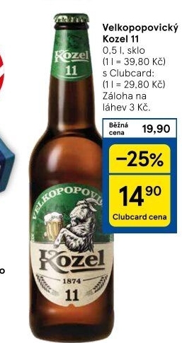 Pivo světlý ležák 11° Medium Velkopopovický Kozel