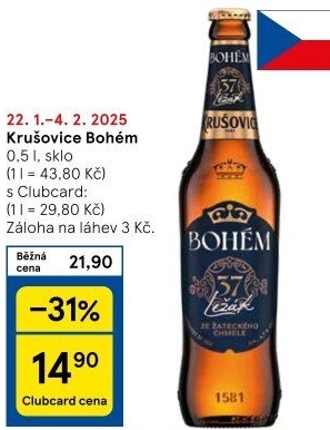 Pivo světlý ležák Bohém Krušovice