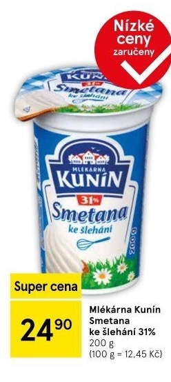 Smetana ke šlehání Mlékárna Kunín 31%
