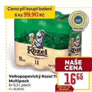 Pivo světlý ležák 11° Medium Velkopopovický Kozel