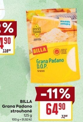 Sýr Grana Padano strouhaný Billa