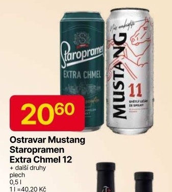 Pivo světlý ležák Mustang 11° Ostravar