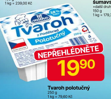 Tvaroh polotučný z Poděbrad Milko