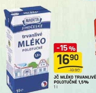 Mléko trvanlivé Jihočeské Madeta - 1,5% polotučné