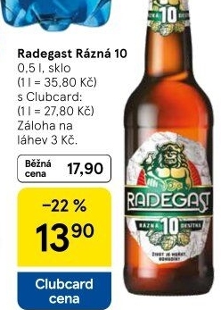 Pivo světlé výčepní Rázná 10° Radegast