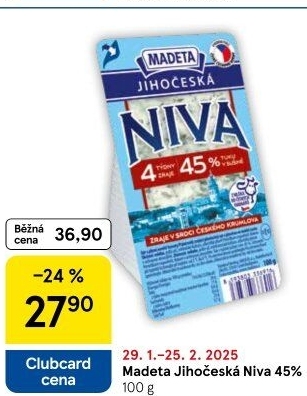 Sýr Niva Jihočeská 45% Madeta