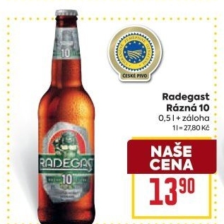 Pivo světlé výčepní Rázná 10° Radegast