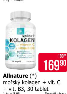 Doplněk stravy Mořský kolagen + Vitamin C a B3 Allnature