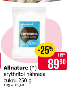 Sladidlo Erythritol Allnature