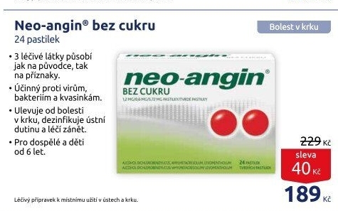 Pastilky proti bolesti v krku Neo Angin