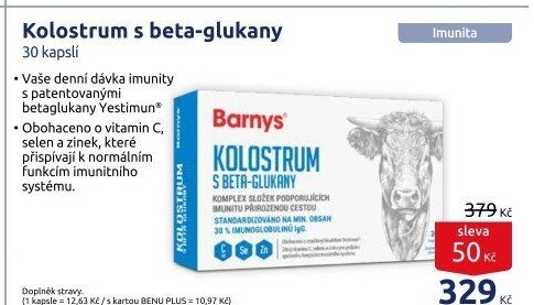 Tablety na posílení imunity Kolostrum s beta-glukany Barny'