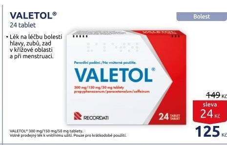Tablety proti horečce a bolesti Valetol