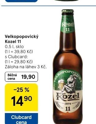 Pivo světlý ležák 11° Medium Velkopopovický Kozel