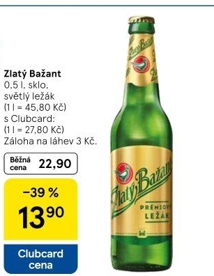 Pivo světlý ležák 12° Zlatý Bažant
