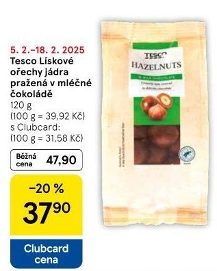 Lískové ořechy v čokoládě Tesco