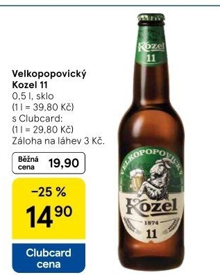 Pivo světlý ležák 11° Medium Velkopopovický Kozel