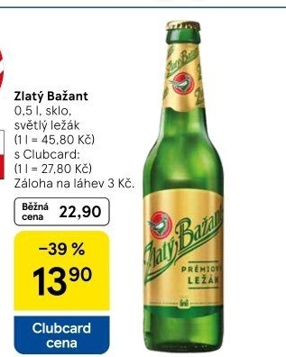 Pivo světlý ležák 12° Zlatý Bažant
