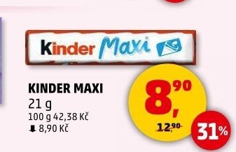 Tyčinka čokoládová mléčná Maxi Kinder