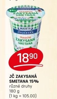 Smetana zakysaná Jihočeská Madeta 15%