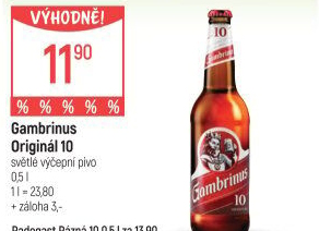Pivo světlé výčepní Originál 10° Gambrinus