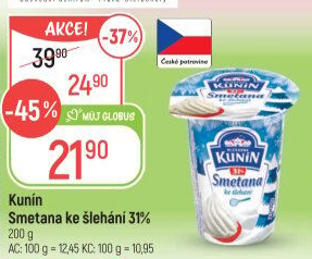 Smetana ke šlehání Mlékárna Kunín 31%