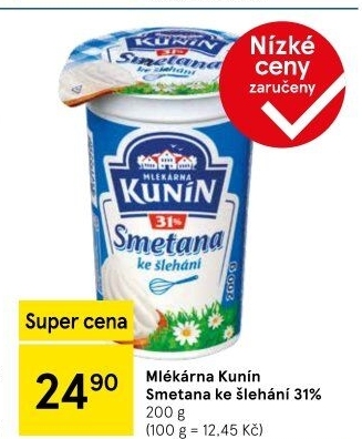 Smetana ke šlehání Mlékárna Kunín 31%