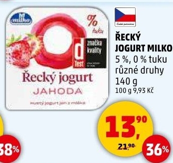 Ochucený jogurt řecký 0% Milko