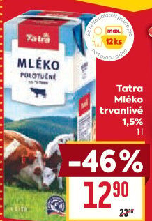 Mléko trvanlivé Tatra - 1,5% polotučné