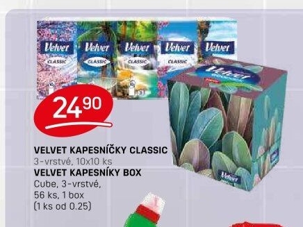 Kapesníčky papírové 3vrstvé Velvet