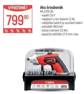 Aku šroubovák Iskra ML-CS19-36
