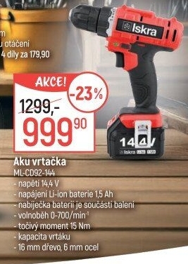 Aku vrtačka Iskra ML-CD92-144