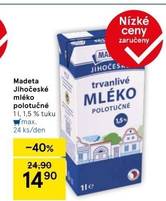 Mléko trvanlivé Jihočeské Madeta - 1,5% polotučné