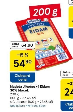 Sýr Eidam Jihočeský 30% Madeta