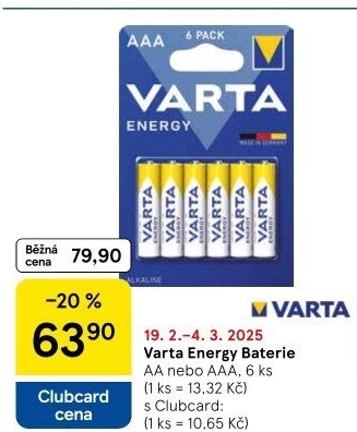 Baterie alkalické Energy Varta