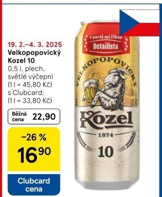 Pivo světlé výčepní 10°Velkopopovický Kozel