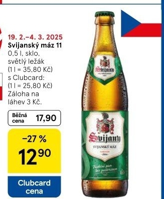 Pivo světlý ležák 11° Svijanský Máz Svijany
