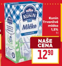 Mléko trvanlivé Mlékárna Kunín - 1,5% polotučné