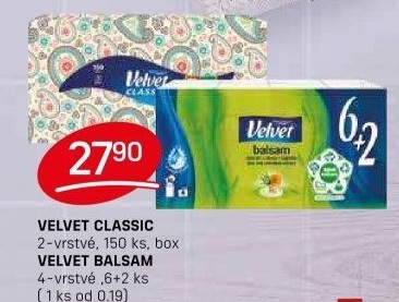 Papírové kapesníčky 2vrstvé Velvet - box
