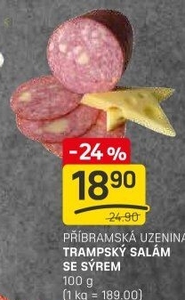 Salám trampský se sýrem Příbramská uzenina