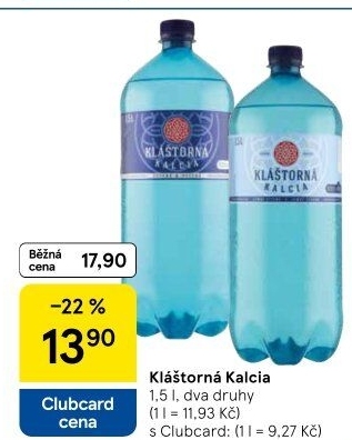 Minerální voda kalcia Kláštorná
