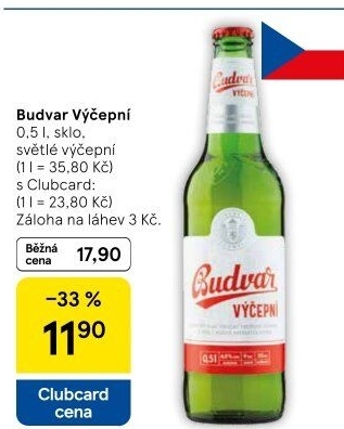 Pivo světlé výčepní Budweiser Budvar